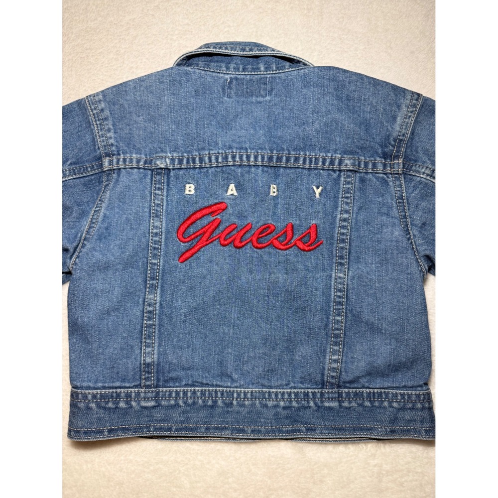 Baby Guess Vintage Denim Jacket Toddler 24M Blue Trucker Embroidered Logo Red